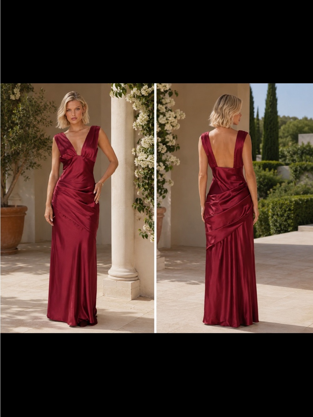 Princess Polly Satin V-Neck Burgundy Maxi Dress